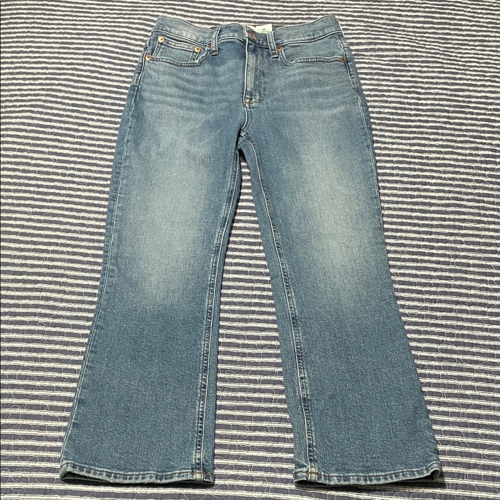 J. Crew Blue Flare Jeans billie demi boot crop 28 medium light reimagined